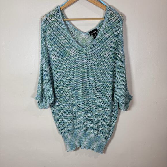 Lane Bryant Sweaters - NWT Lane Bryant Women Sweater Blue Metallic Open Knit V Neck 18/20 Coastal Beach